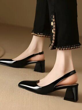 Sam Edelman Tamara Black Patent Slingback Squared Toe Pumps - Sz 8.5M